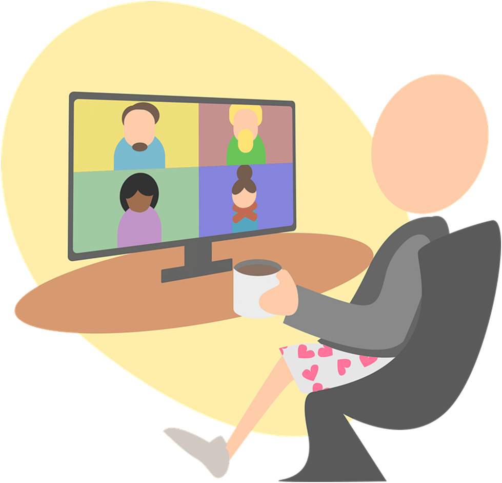 Person sitting at a monitor with a mug embrace remote work