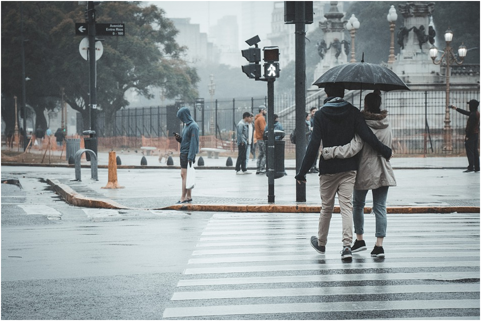 Mindfulness Couple Walking In The Rain