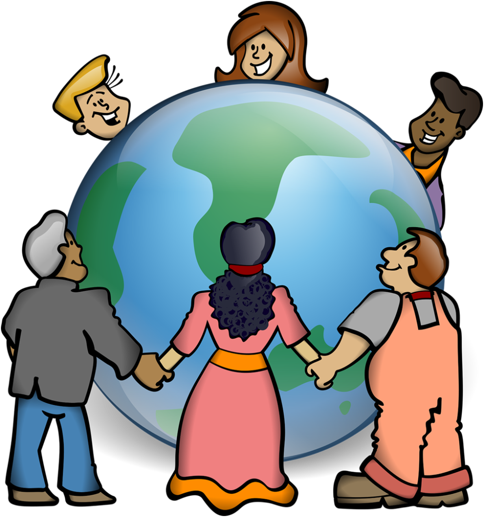 Men And Women Holding Hands Around  A World Globe Think Globally