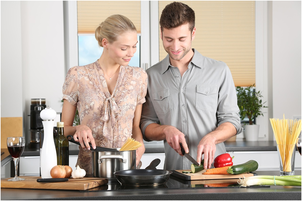 Perfect Time Couple Preparing A Meal Together