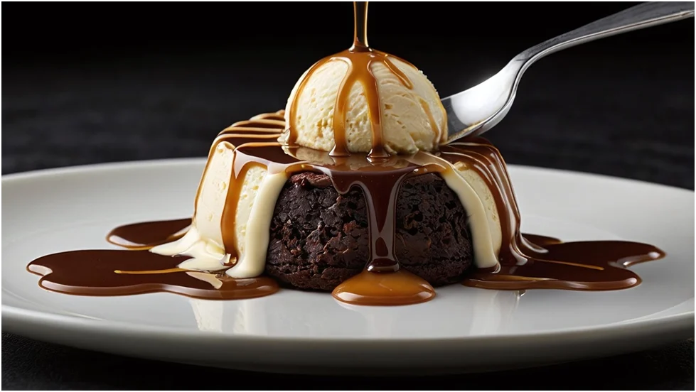 SCOOP OF ICECREAM MELTING ON TOP OF CHOCOLAKE CAKE WILLPOWER